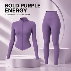 CKG Women's 2-Piece Sun Protection Activewear Set - Lightweight Zip-Up Jacket, High-Waist Leggings, Breathable Stretch Outfit for Running, Outdoor Sports Sauna Jogging Set Solid Tracksuit Set Seamless Gym Set