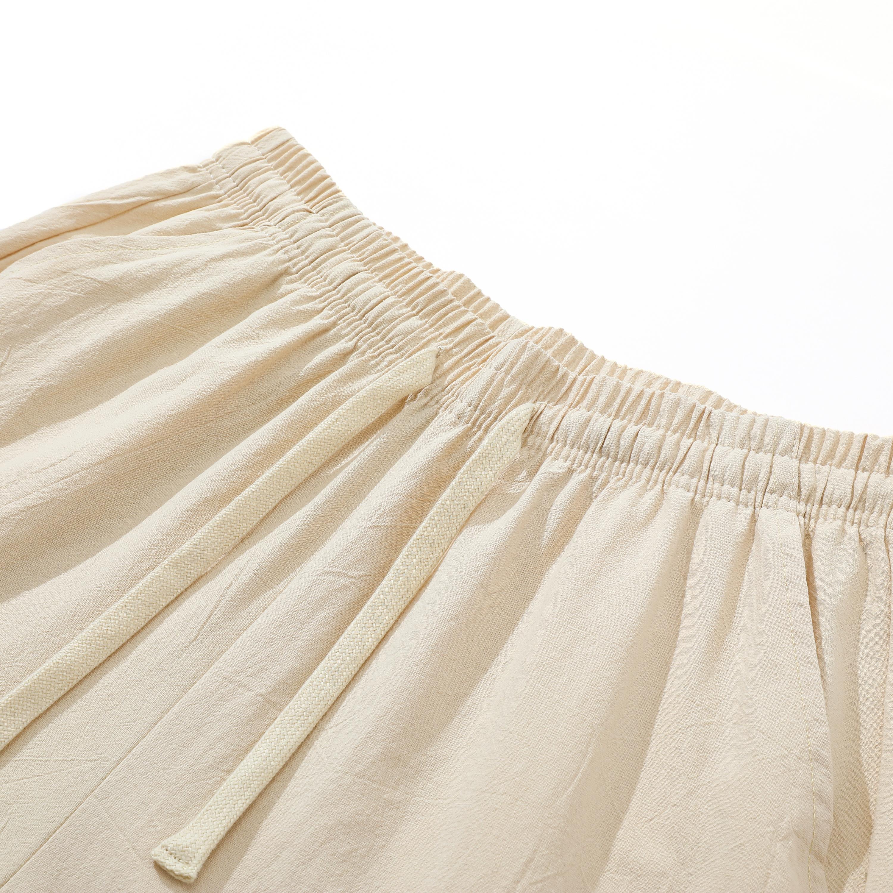 3pcs men’s wide-leg linen cotton pants, 100% cotton, elastic waist with drawstring, loose casual trousers