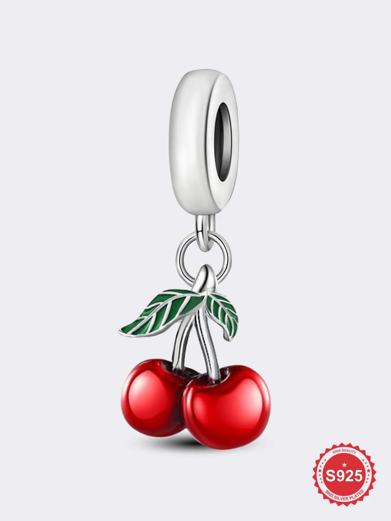 925 Sterling Silver Cherry Design Pendant, Whimsical Necklace, Fashionable Jewelry for Women & Girls, Trendy All-match & Exquisite Jewelry for Birthday Gift