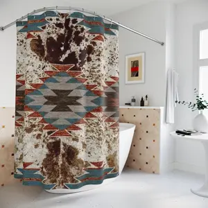 Western Cowhide Shower Curtain: Rustic Boho Decor | Cowhide Print | Unique Bathroom Accessory | Aztec | Boho shower curtain || High-Quality Installation