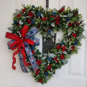 Patriotic decor, Heart wreath, summer heart wreath