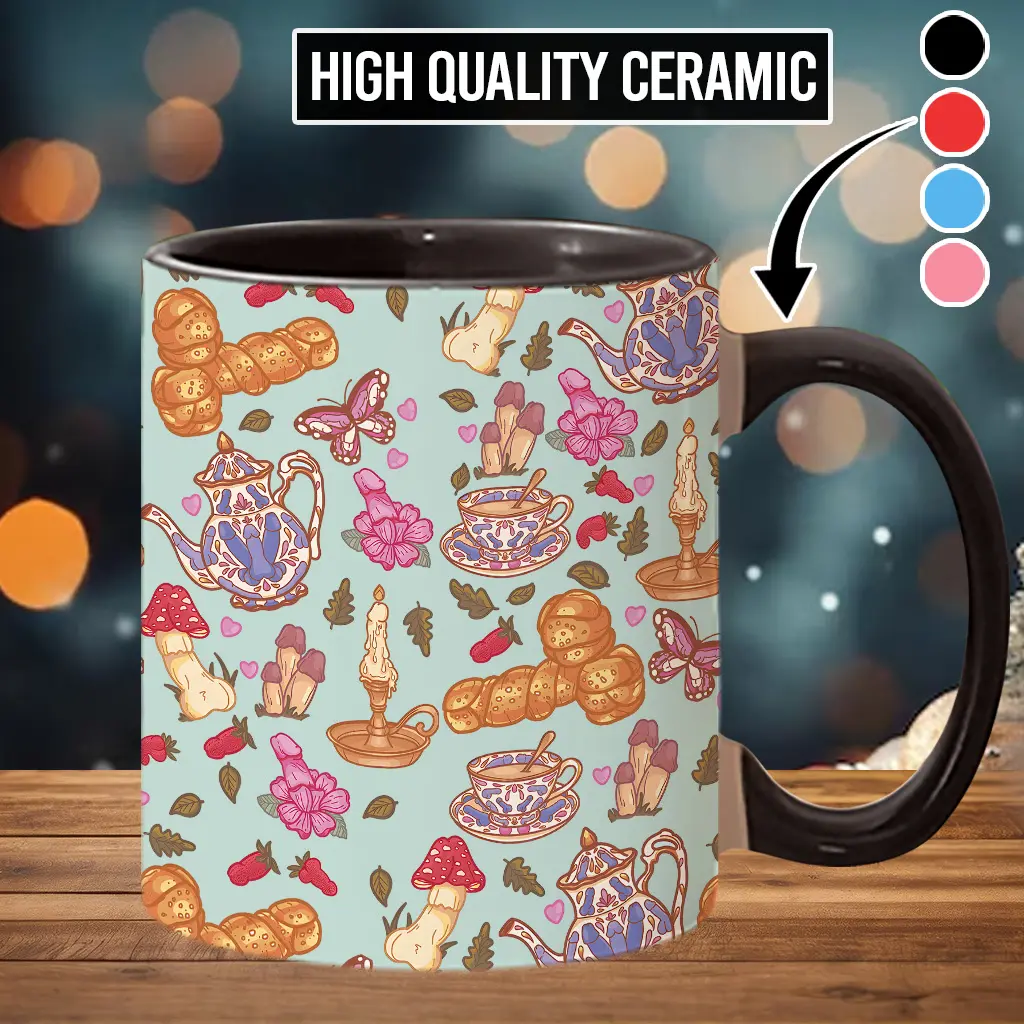 Stylish Printed Ceramic Coffee Mug - Funny Cottagecore Mushrooms Pattern, Ideal for Beverage & Drink Use, Cup - scs11359