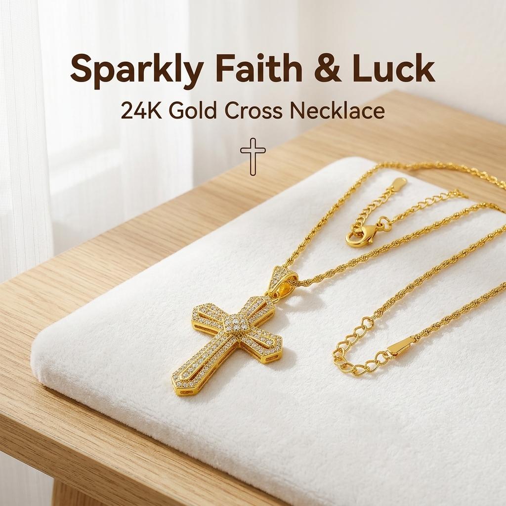 Cross diamond pendant necklace, adorned with shiny elements, an elegant religious accessory, suitable for use as a Thanksgiving gift, graduation gift, or daily wear. A Christian religious gift, suitable for men.