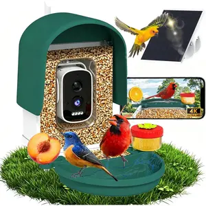 Bird Feeder Camera with 4K , App  & Two-Way Audio, Solar Panel, 32GB Card 4-in-1 Perch, 160? View, Auto Detect & AI Identify -  Outdoors Weatherproof Design (Army Green)