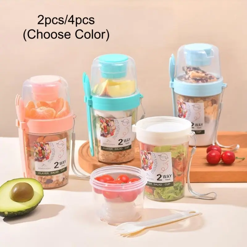 1/2/4 Pack 29oz Yogurt Parfait Cups with Lids and Spoons, Overnight Oats Containers, Meal Prep Containers, Leakproof Food Containers, Reusable Topping Compartment for Breakfast with Yogurt, Cereal or Oatmeal On-the-Go, Leakproof Lunch Container