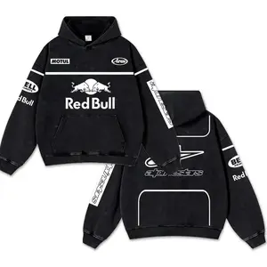 Retro White Red Racing Washed Hoodie Motor World Champion Enthusiast Apparel Streetwear Racing Team Super Motorsports Clothing Motobike Riders Supermotor Off-Road Dirt Bike Fan Gear Cotton For Motor Fan Relaxed Fit Breathable