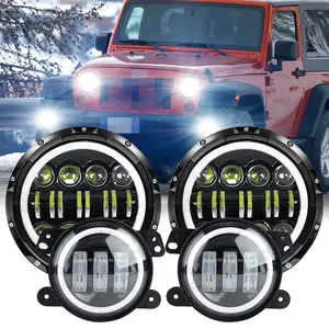 For 2007-2018 Jeep Wrangler JK 7" INCH LED Headlights 4'' Fog Lights Combo Kits Automotive