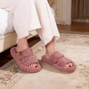 Womens Fuzzy Open-toe Slippers Soft Comfy Memory Foam Indoor House Shoes fluffy home slipper warm winter house shoe Pink