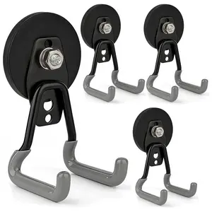 New Upgraded Strong Magnetic Hooks, Heavy Duty Large Magnet Garage Hooks, Metal Organiser Hook for Power Dril, Garden Tools, Hose, Pegboard.IndoorOutdoor Workshop Garage Magnetic Storage Hangers(Gray)