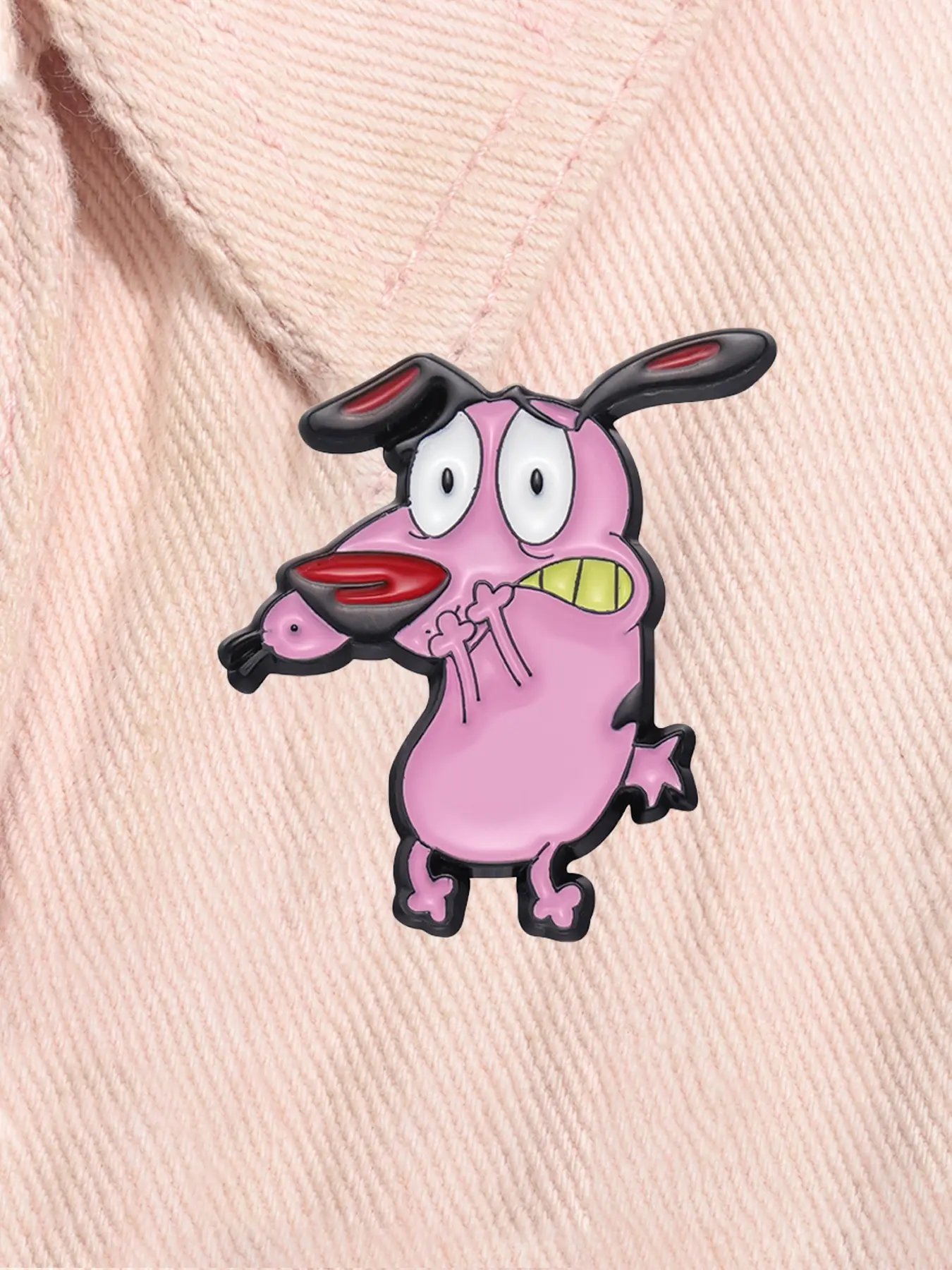 COURAGE The Cowardly Dog Cartoon Animation Enamel Lapel Pins Cute Pink Big Eye Dog Anime Characters Alloy Brooch Clip Lapel Backpack Badge Fashion Jewelry Accessories Gift for Friends Fashion Accessory