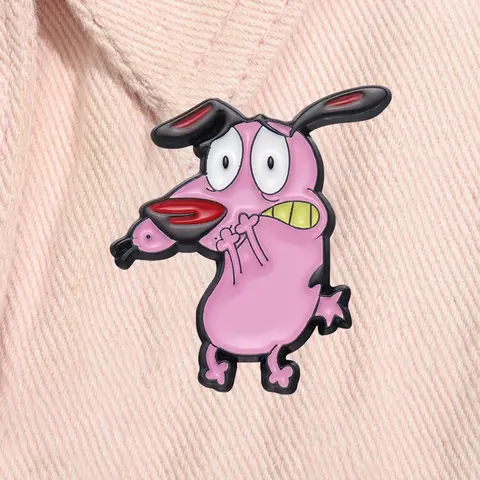 COURAGE The Cowardly Dog Cartoon Animation Enamel Lapel Pins Cute Pink Big Eye Dog Anime Characters Alloy Brooch Clip Lapel Backpack Badge Fashion Jewelry Accessories Gift for Friends Fashion Accessory