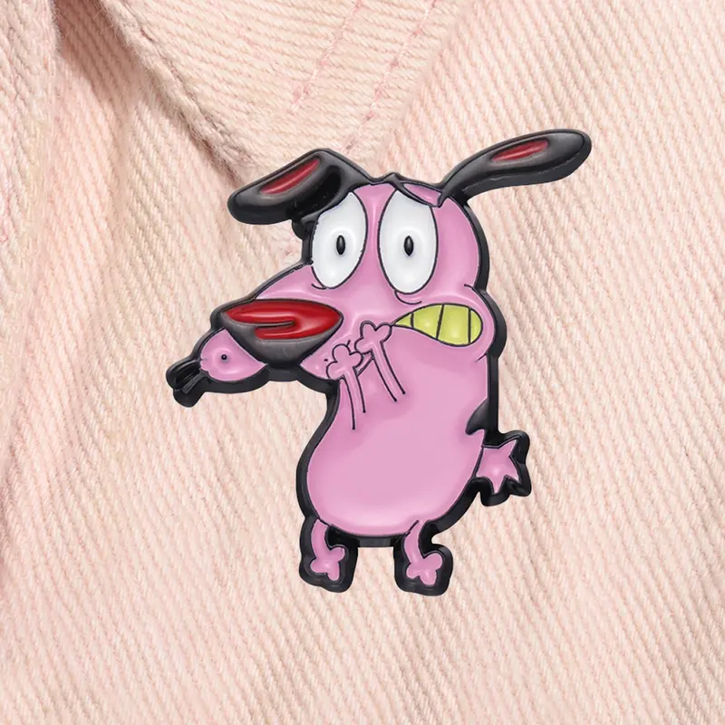 COURAGE The Cowardly Dog Cartoon Animation Enamel Lapel Pins Cute Pink Big Eye Dog Anime Characters Alloy Brooch Clip Lapel Backpack Badge Fashion Jewelry Accessories Gift for Friends Fashion Accessory
