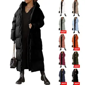 Women’s Long Quilted Hooded Down Jacket, Long Sleeved Winter Jacket GARMENTARY