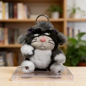Cute Lucifer Cat Plush Keychain, Grumpy‑Face Black‑White Feline Stuffed Charm, Kawaii Novelty‑Style Bag Pendant