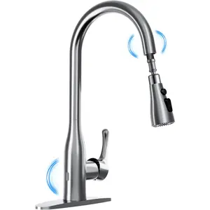 Touchless Kitchen Faucet with Pull Down Sprayer, Dual Sensor Sink Faucets, Stainless Steel Single Handle Faucet for 1 or 3 Hole, Suitable for Farmhouse Laundry Camper Rv Bar