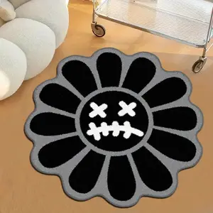 Unique Irregular Shaped Decorative Carpet, Floral Pattern Living Room Rug, Washable Soft Comfortable Bedroom Mat, Decorative Area Rug, Boho Floral Rug