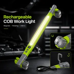 Rechargeable COB Work Light, USB-C Magnetic LED Inspection Light with Hook & Clamp, 360° Rotating Portable Garage Mechanic Light for Car Repair, Emergency, Camping, Father’s Day Gifts for Men Dad