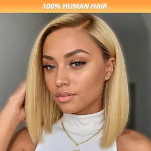 New 2025 Arrivals Ombre Straight Bob Wig Human Hair Lace Front Wigs for Women 13x4 HD Lace Frontal Wigs Pre Plucked OT4/27 Highlight Lace Front Wig Human Hair 8"10"12"14"150% Density Honey Blonde Holiday Wear Party Wear