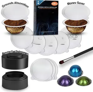 Vertuo  Pods Kit and  Foils , [ALSeal EZ FIT] for  Capsules Vertuoline, 50 count Foils, A Holder, A brush, 120 count Foil Seals