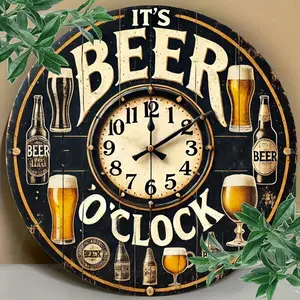 Vintage "BEER O'CLOCK" Humorous Metal Wall Art |   8x8 Inch Rustic Iron Sign with Beer-Themed Clock Design |   Perfect for Home Bar, Garage & Man Cave Decor |   Pre-Drilled Holes for Easy Indoor/Outdoor Hanging