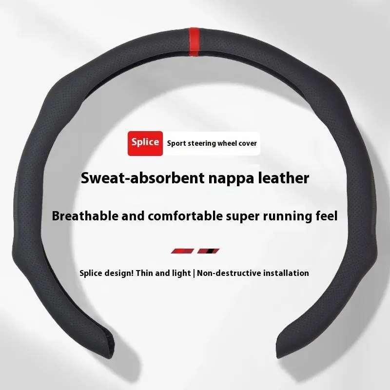 Napa Leather 15in 5D Premium Steering Wheel Cover, Ultra-Thin Breathable Anti-Slip Sweat-Resistant, Easy-to-Install Universal Fit for Enhancing Driving Safety & Comfort, Essential Car Interior Accessory