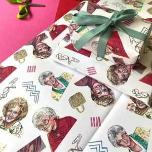 Golden Girls Wrapping Paper, Retro 80s TV Gift Wrap, Thank You For Being A Friend Gift Wrap Papers Merry Christmas Sophia Dorothy Rose Blanche