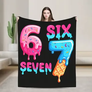 Flannel Bedspread With 67 Number Design, Plush Travel Blanket Bed Sheet Cozy Throw Six Seven Ice Cream Drip Cool Meme 67 Funny Number Blanket Suitable Holiday Gifts For Birthdays, Thanksgiving, Christmas, And New Year