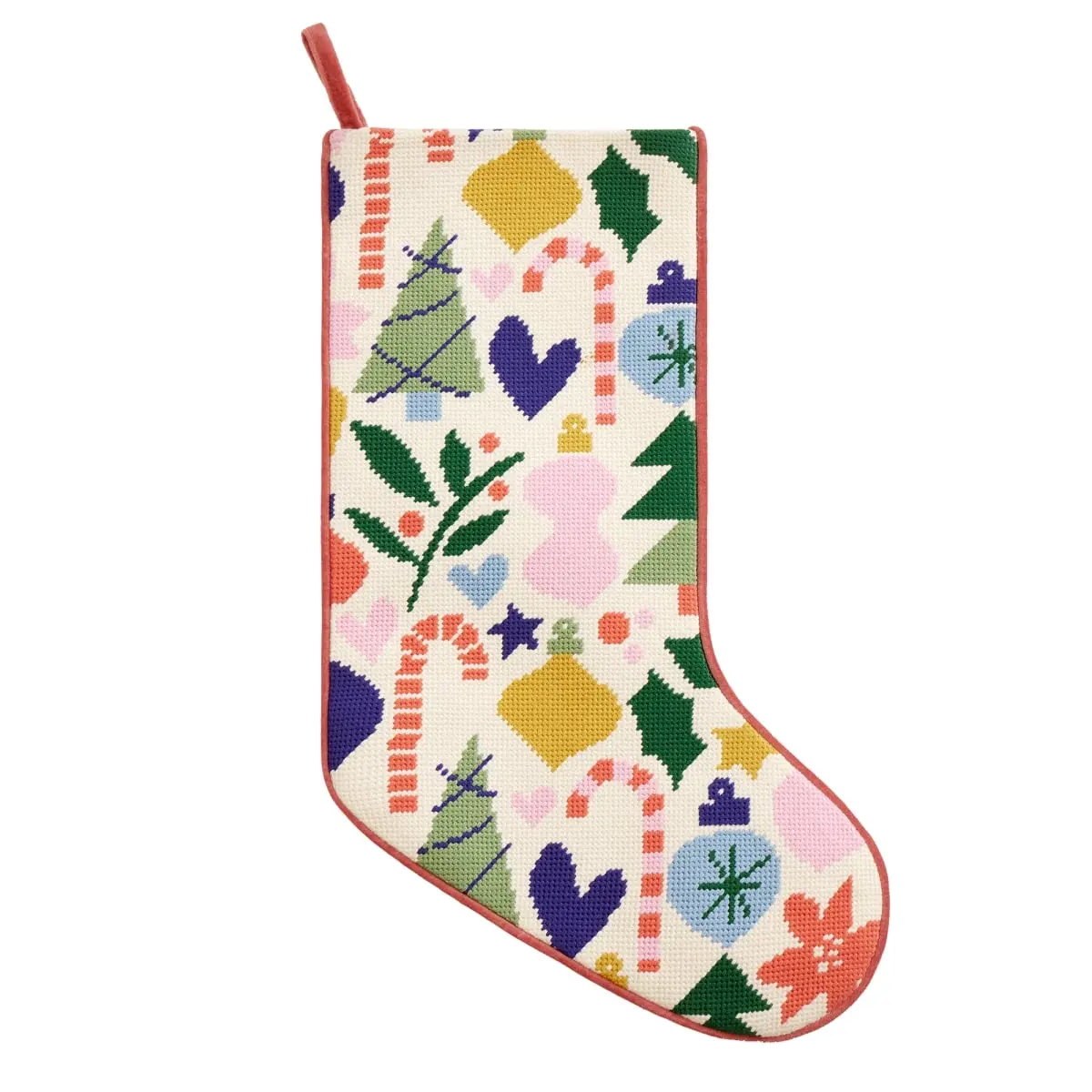 Peking Handicraft 31APS232MC 100% Poly Durable Traditional Cotton Holiday Icons Embroidered Needlepoint Stocking, 11x18 in, Multi-Color, Handmade Craft for Adult Decor