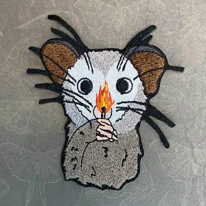 3" Possum with a Match Embroidered Iron on Patch
