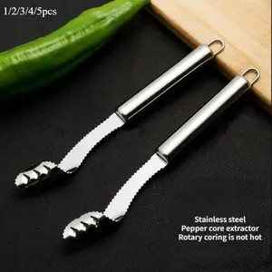 1/2/3/4/5pcs Stainless Steel Pepper Core Remover, Pepper Corer Tool, Chili Deseeder, Sharp Edge Kitchen Gadget, Seed Remover, Dishwasher Safe, Slice Off Vegetables Tops For Barbecue