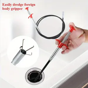 Upgraded drain blockage removal tool, pipe cleaning tool, four-pronged hook, easy to operate, suitable for kitchen sinks, toilets and other pipe openings, black adjustable stainless steel pipe clamp