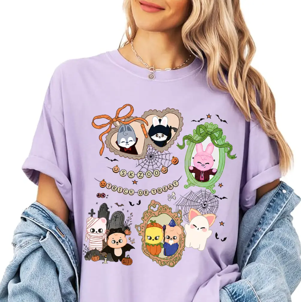 Comfort Colors SKZO Trick Or Treat Shirt, Boy Group Inspired Halloween Tee, Cute K-Pop Fan Spooky Season Gift Shirt, Cute K Pop Fan Spooky Season Gift, Stay Halloween Apparel, Fandom Gift, Womenswear
