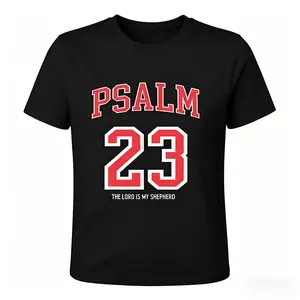 [100% cotton] printed with Psalm 23 personalized graphic casual black T-shirt comfortable fabric top