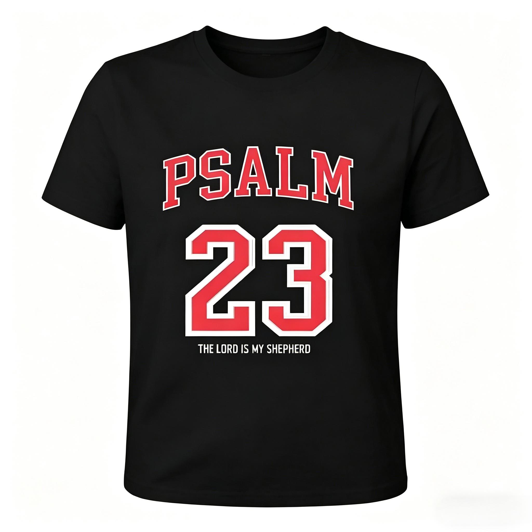 [100% cotton] printed with Psalm 23 personalized graphic casual black T-shirt comfortable fabric top