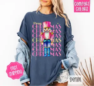 Pink Christmas Nutcracker Comfort Colors, Trendy Women's Holiday Tshirt