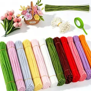 600pcs pipe cleaner craft set, pipe cleaner flower making set (with flower stem, tape, and flower core),Multiple colors, arts and crafts supplies