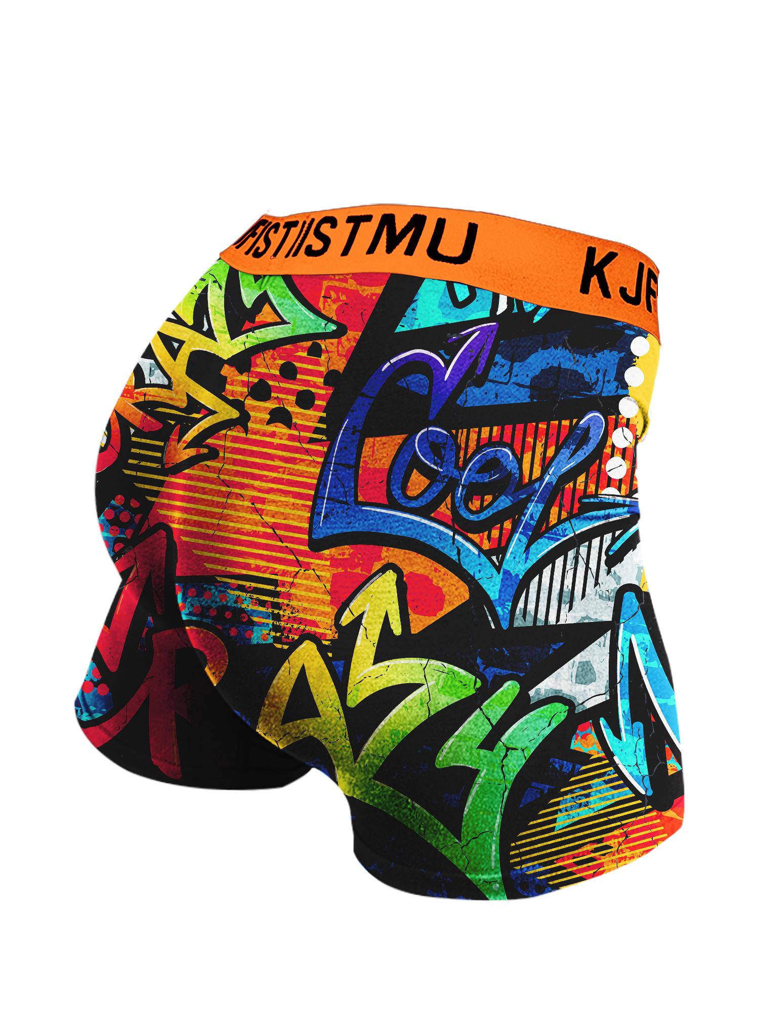 KJFISTMU 12-piece Set of Colorful Belts Men's Boxer Briefs - Unique design, randomly printed long boxer briefs for men (breathable polyester blend, soft and comfortable, machine washable, suitable for teenagers and adults) Men's Stretch Low-Rise Underwear