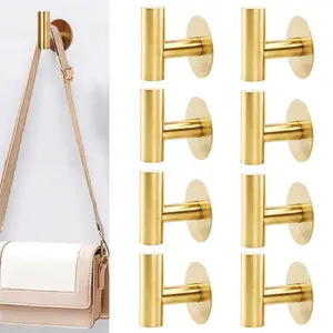 8Pcs/Set Brushed Gold Stainless Steel Coat Robe Sticky Hooks,Adhesive Towel Hooks for Bathroom Wall Stick On,Halloween Christmas Party Gifts,Tools & Hardware