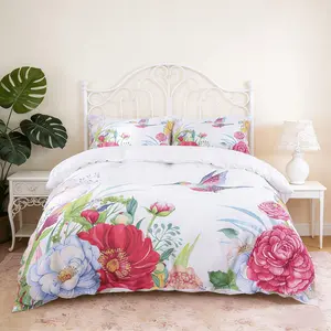 Spring Floral Hummingbird Bedding Set, 3-Piece Includes 2 Pillowcases and 1 Duvet Cover, No Insert Ideal Gift for Bedroom Decoration