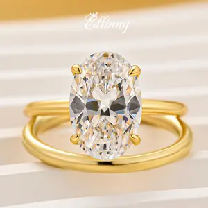 Effinny Oval Cut 3.5ct 2PC Solitaire Wedding Ring Set, 925 Sterling Silver Bridal Golden Jewelry for Women, 5A Cubic Zirconia Promise Ring for Wedding, Party
