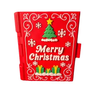 3D Printed Merry Christmas Book Playset Santa & Holiday Scene Red Cover with Tree and Snowflakes