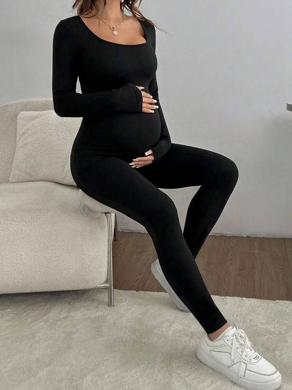 Maternity Jumpsuit Minimalist Solid Color Loose Fit Pregnancy Romper Comfortable Loungewear