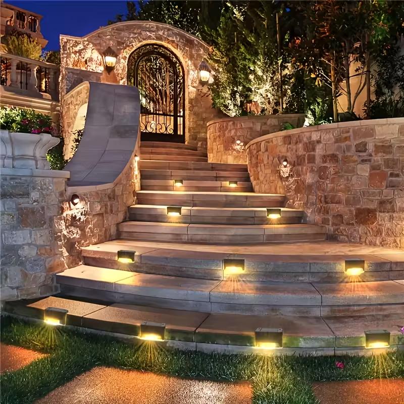 JNOEC 36pcs Solar LED Deck Lights IP65 Auto On/Off 12Hr Warm White Cool White Waterproof for Outdoor Stairs Fences Pathways Easy Install Commercial Malls Hotels Libraries