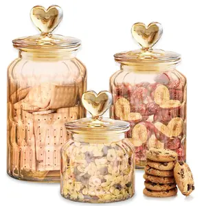 3Glass Storage Jars with Flip-Top Lids Suitable for Kitchen Pantry, Wide Mouth Canisters for Dry, Spices, Cereals, Flour - Moisture-Proof & Insectproof Containers, Multi- Glass Canisters for Organization (21.98oz-47.34oz)