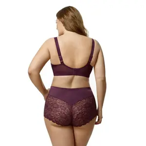 Elila Women’s Plus Size Lacey Curves Cheeky Panty, Style 3311 Plum
