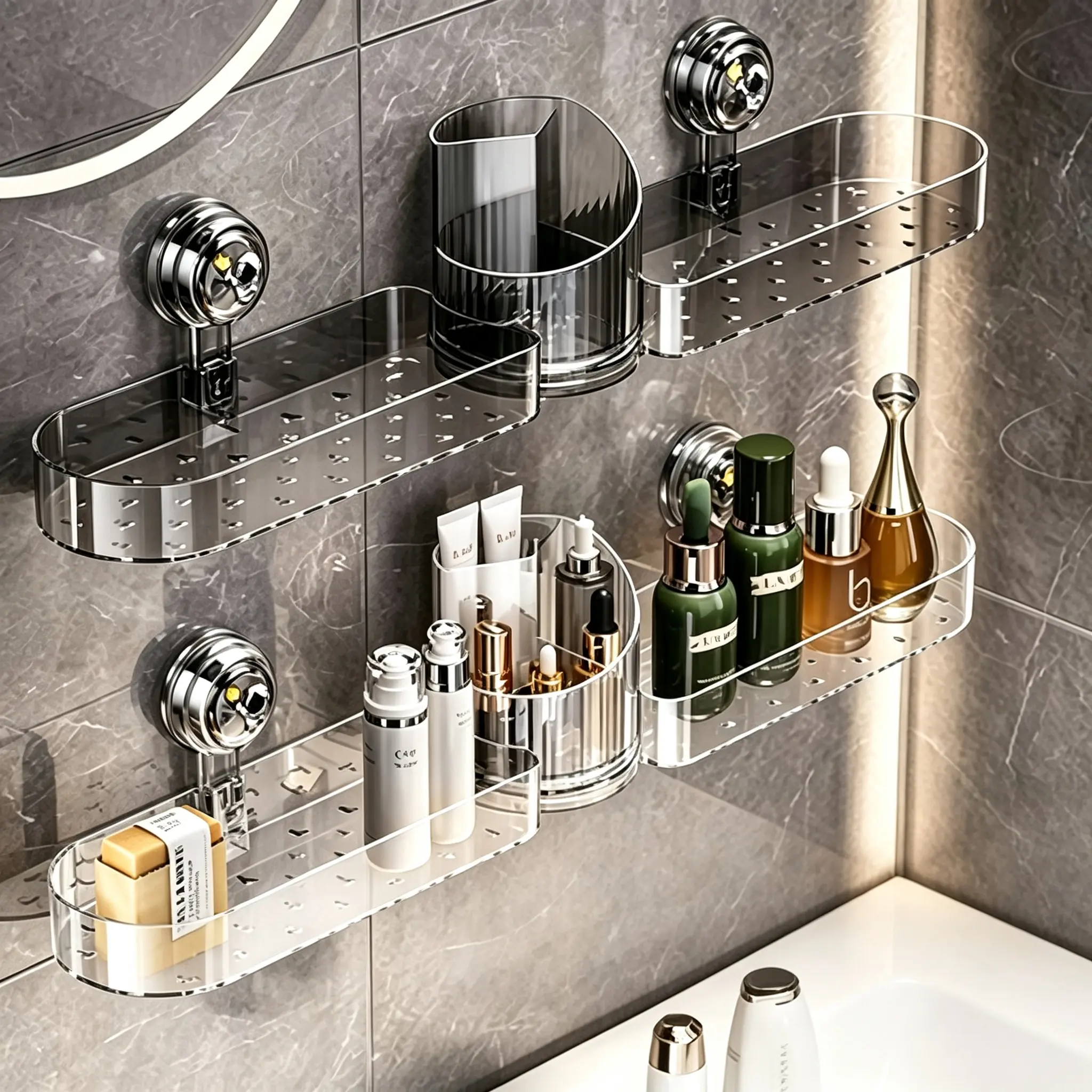 Bathroom U-Shaped Faucet Suction Cup Storage Shelf - No-Drill Wall-Mounted Shower Organizer, Space-Saving Caddy for Toiletries, Skincare