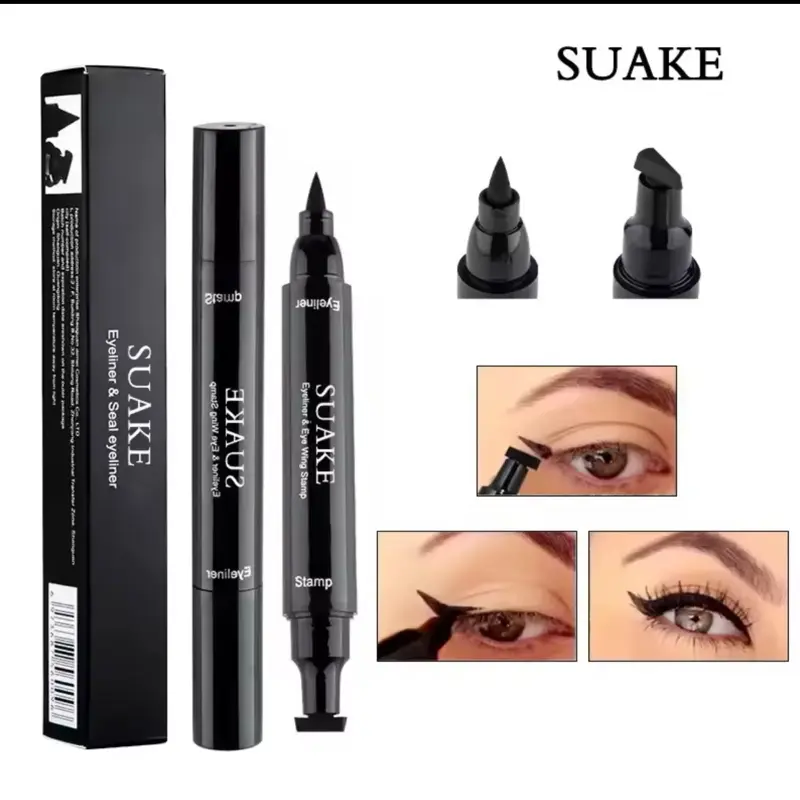 SUAKE 2-in-1 Winged Stamp Liquid Eyeliner Pencil, Waterproof Fast-Drying Double-Ended Black Seal Pen, Women's Makeup Cosmetics