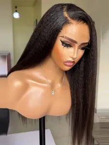 30-Inch Soft Yaki Straight Wig, 180 Density, 13x4x1 Lace Front, Pre-Styled Baby Hair, Heat Resistant, for Women, All Seasons, Lace Frontal Wig, Lace Front Wigs