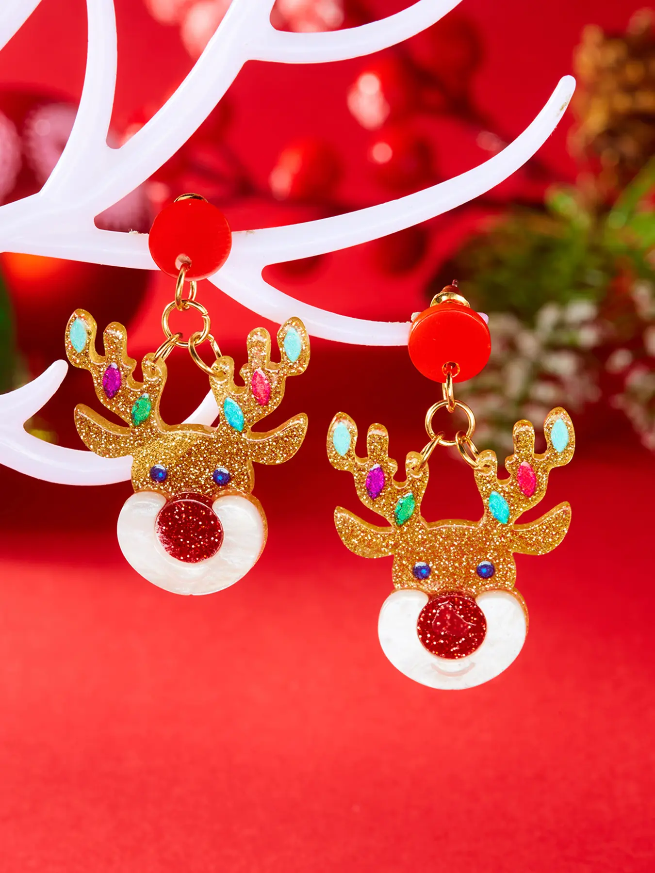 Christmas Reindeer Acrylic Earrings Set, Holiday Jewelry for Women & Girls, Unique Christmas Gift Idea, Durable Material
