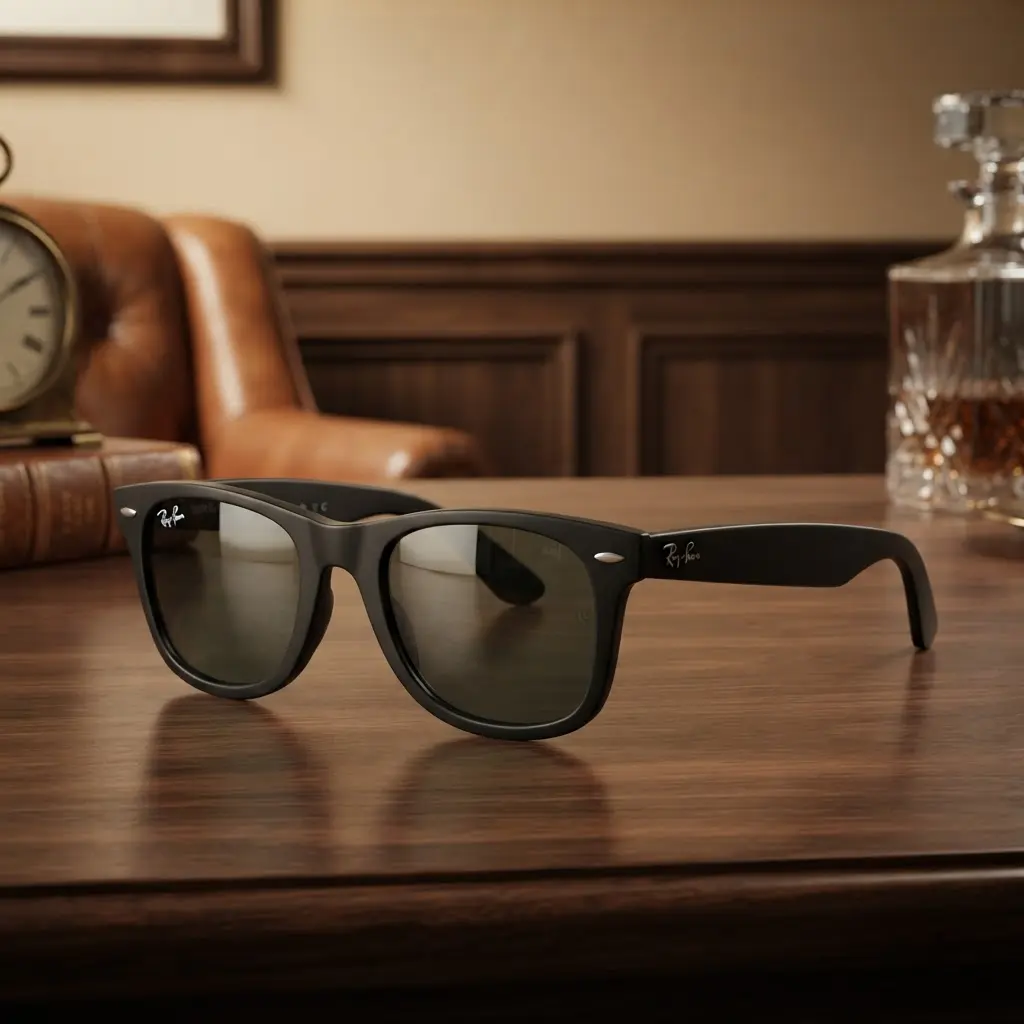 <3_Ray-Ban Wayfarer Sunglasses for Men & Women – Shiny Black Frame with Green Lenses FULL LOGO-FULL BOX